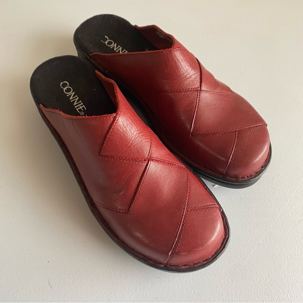 Connie women’s red clog shoes leather